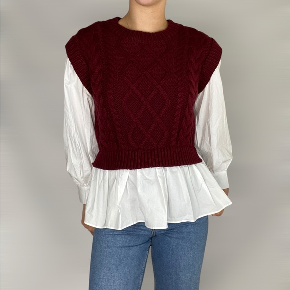 English Factory Sweaters - English Factory Burgundy Cable Knit Sweater Vest
